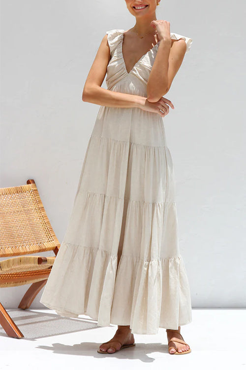 VERENA™ | V-NECK FLOWING RUFFLE MAXI DRESS