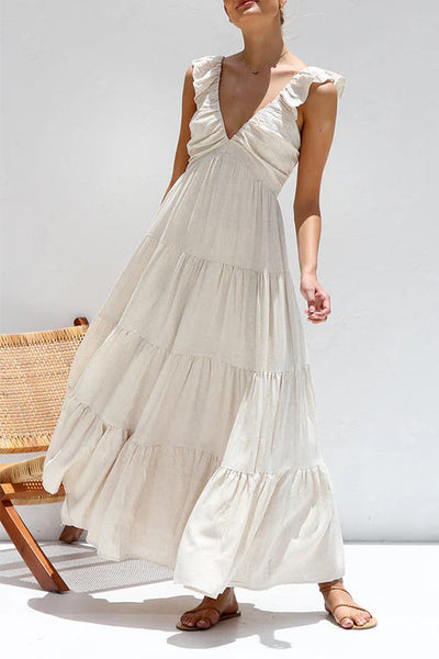 VERENA™ | V-NECK FLOWING RUFFLE MAXI DRESS