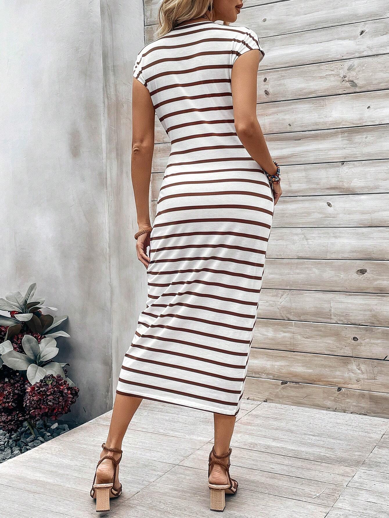 Elegant Striped Twist-Front Bodycon Dress