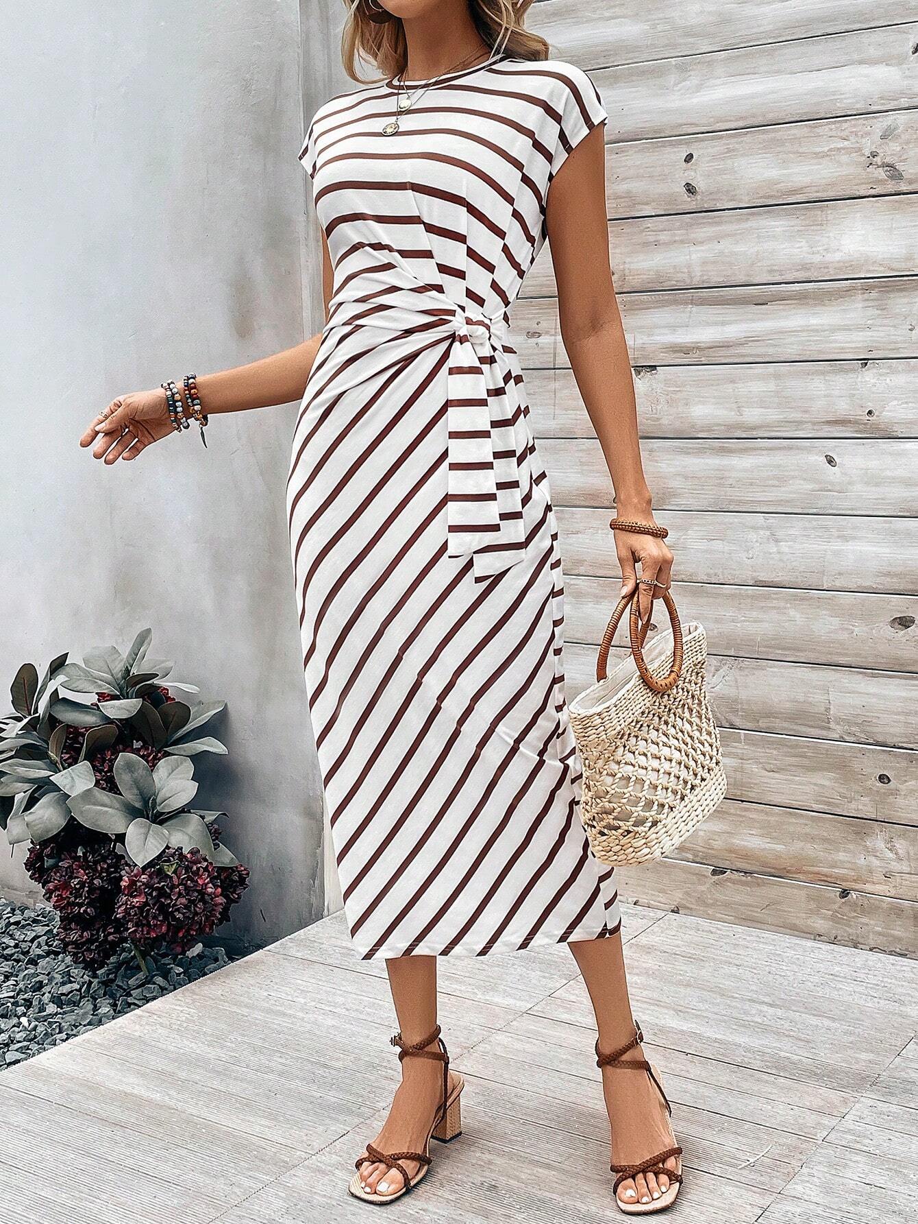 Elegant Striped Twist-Front Bodycon Dress