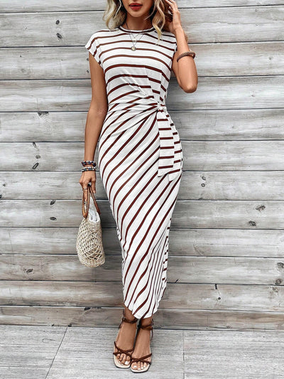 Elegant Striped Twist-Front Bodycon Dress