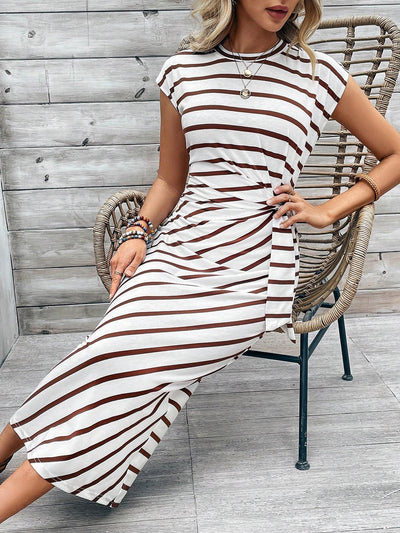 Elegant Striped Twist-Front Bodycon Dress