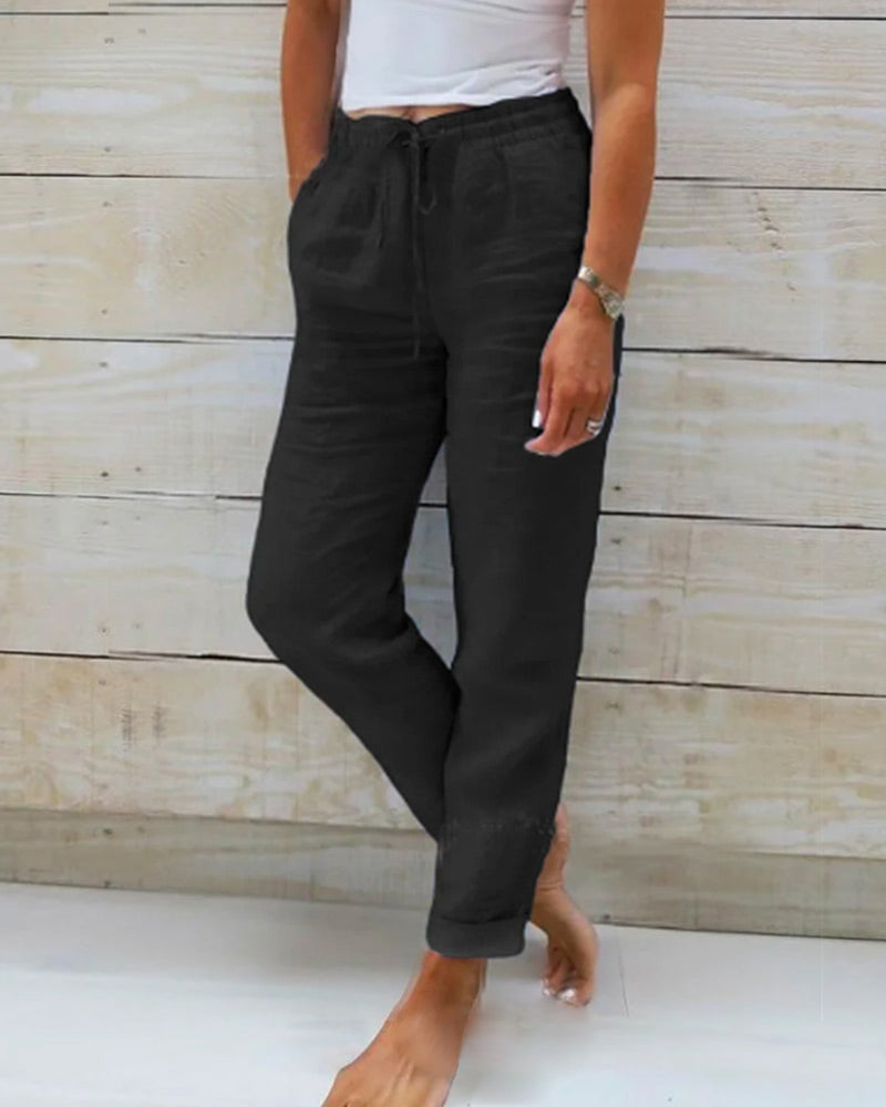 RENARA™ | RELAXED LINEN ELASTIC TROUSERS