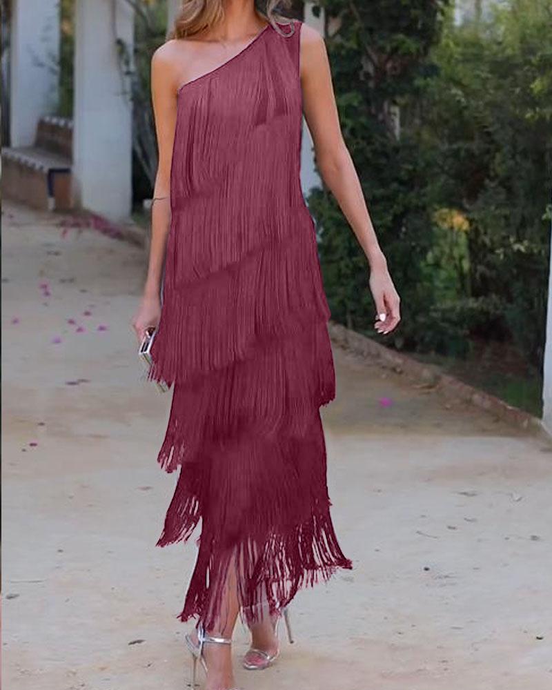 NALANI™ | OFF-SHOULDER FRINGE ELEGANCE DRESS