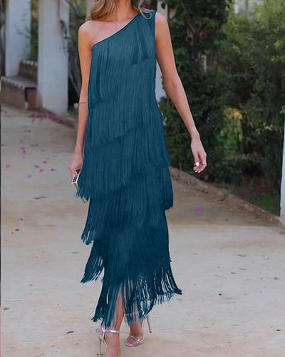 NALANI™ | OFF-SHOULDER FRINGE ELEGANCE DRESS