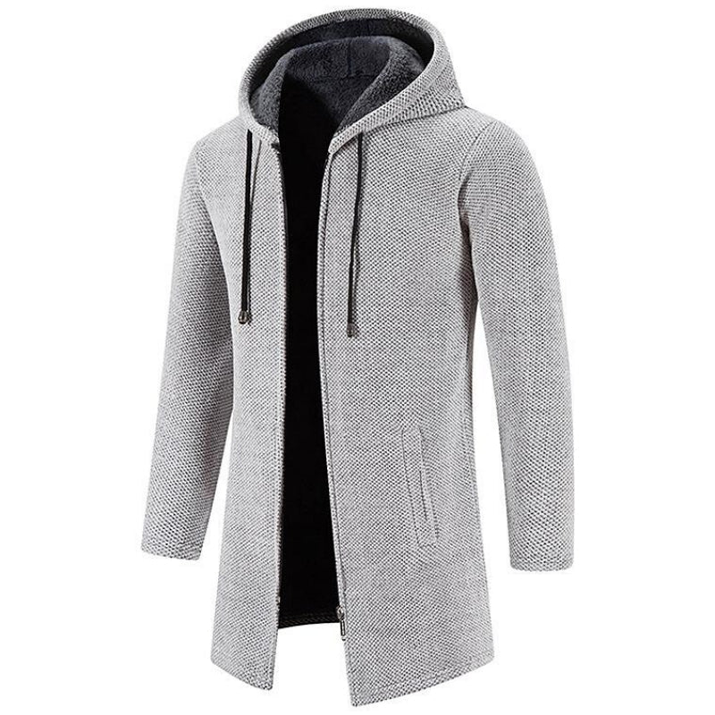 Men's Mid Length Fleece Padded Zipper Hooded Cardigan