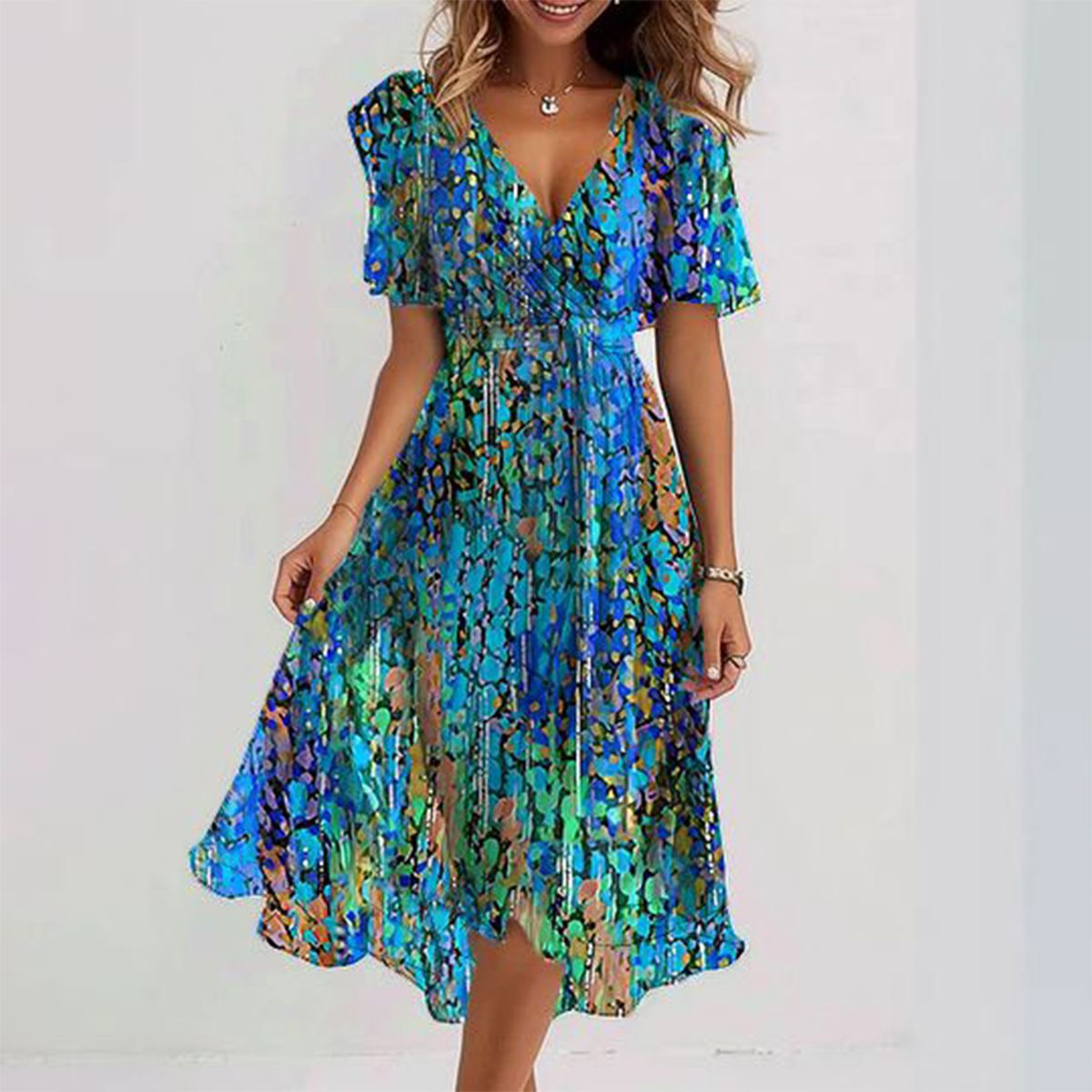 Ivy - Azure Short Sleeve Dress