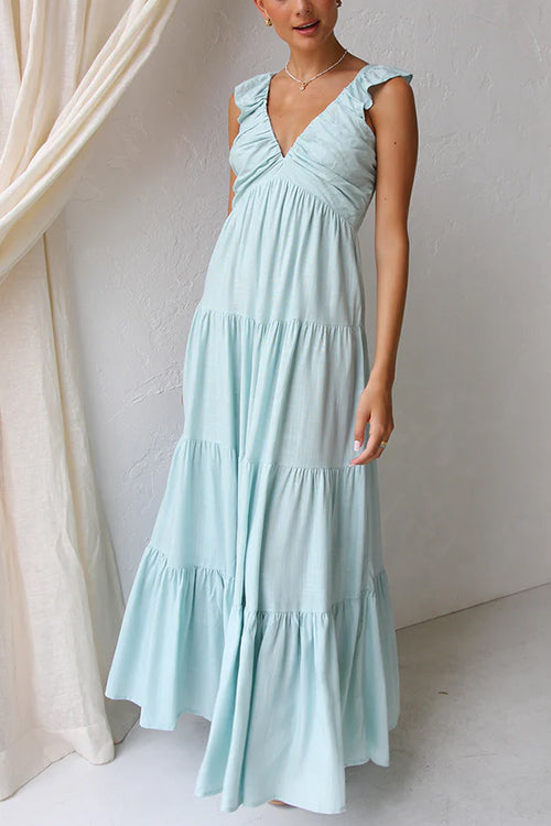 VERENA™ | V-NECK FLOWING RUFFLE MAXI DRESS