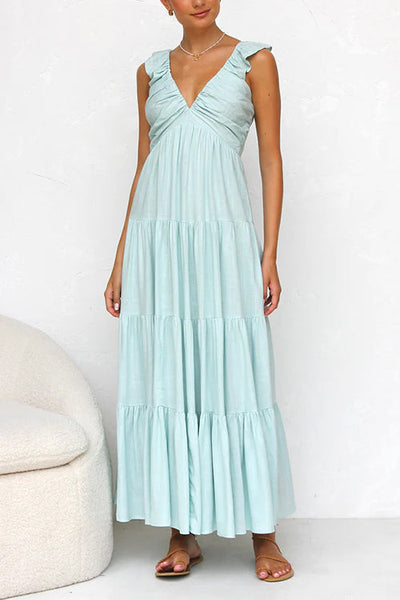 VERENA™ | V-NECK FLOWING RUFFLE MAXI DRESS