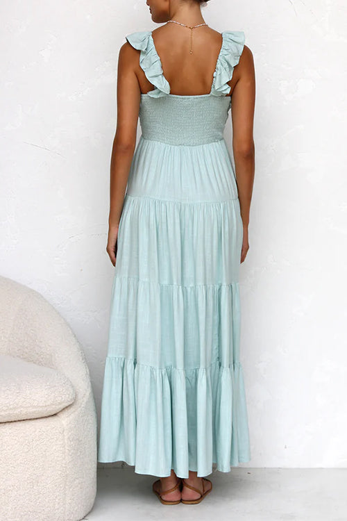 VERENA™ | V-NECK FLOWING RUFFLE MAXI DRESS