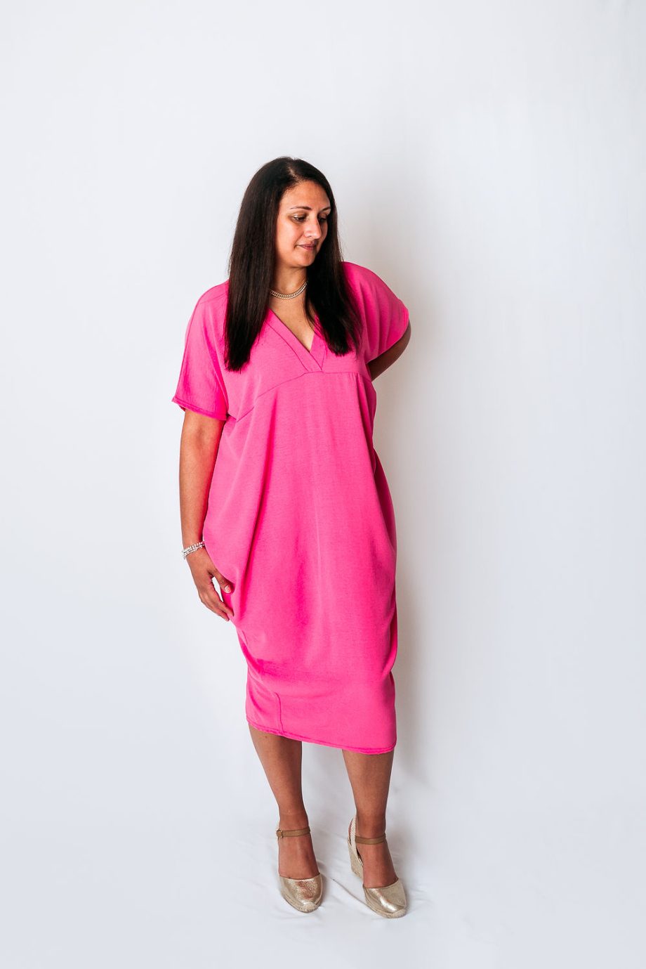 Caroline V Neck Narrow Hem Dress