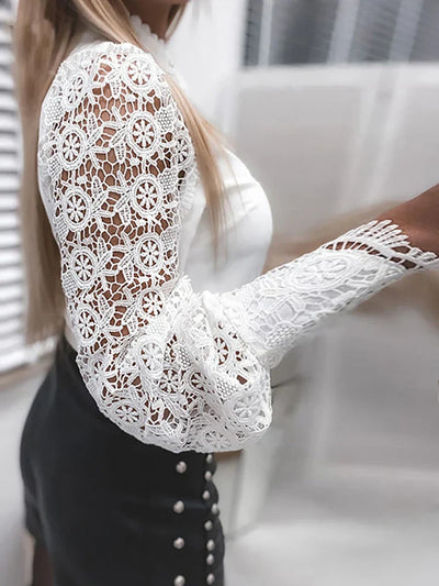 White Collared Lace Patchwork Blouse