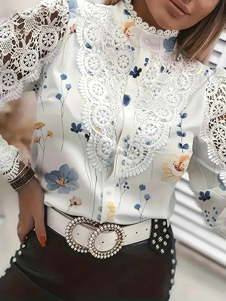 White Collared Lace Patchwork Blouse