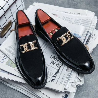 Spring Chic Metal Accent Slip-On Loafers: Unisex Luxury Dress Shoes