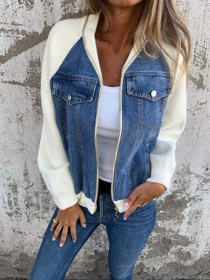 Blondie-Casual V-neck Zipper Jacket