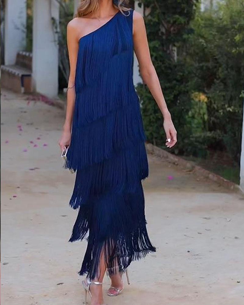 NALANI™ | OFF-SHOULDER FRINGE ELEGANCE DRESS